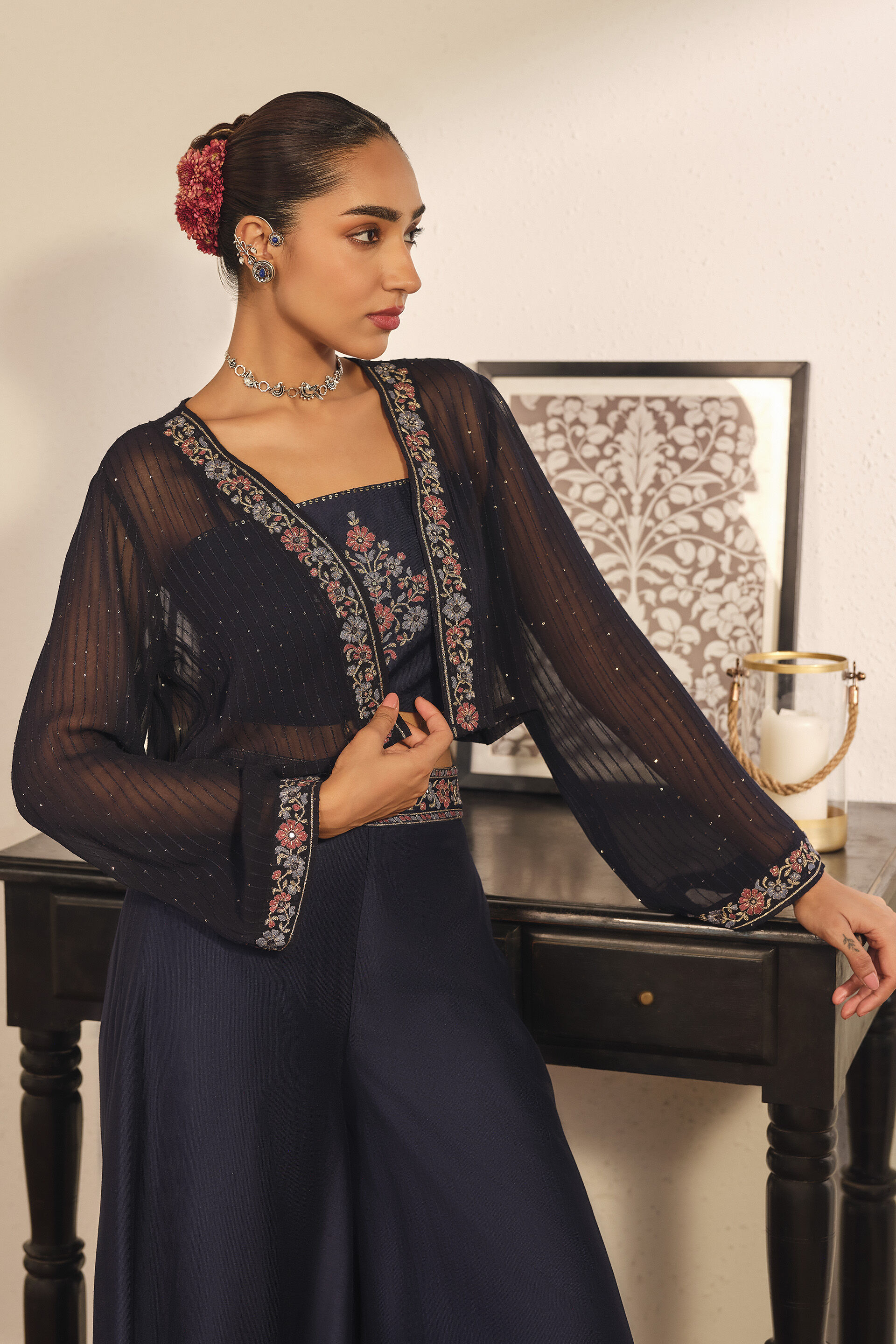 Embroidered Co-ord in Indigo, Indigo, image 3